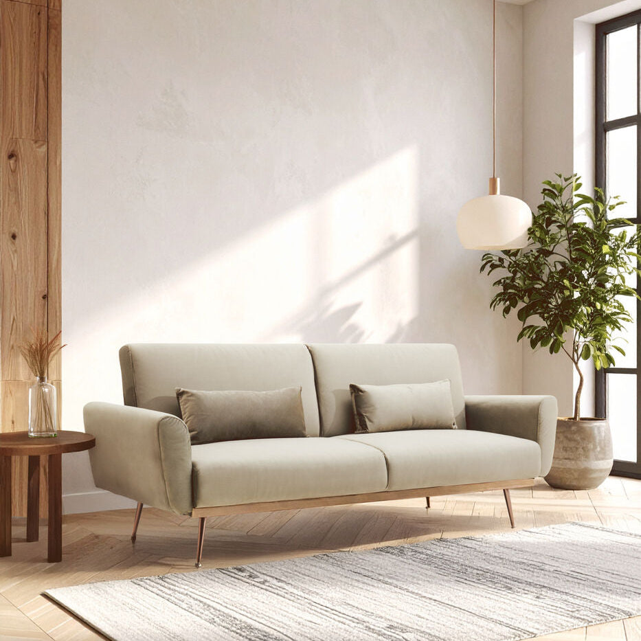 Orsina Hatton Mink Velvet Sofa Bed – Modern Space-Saving Guest Bed