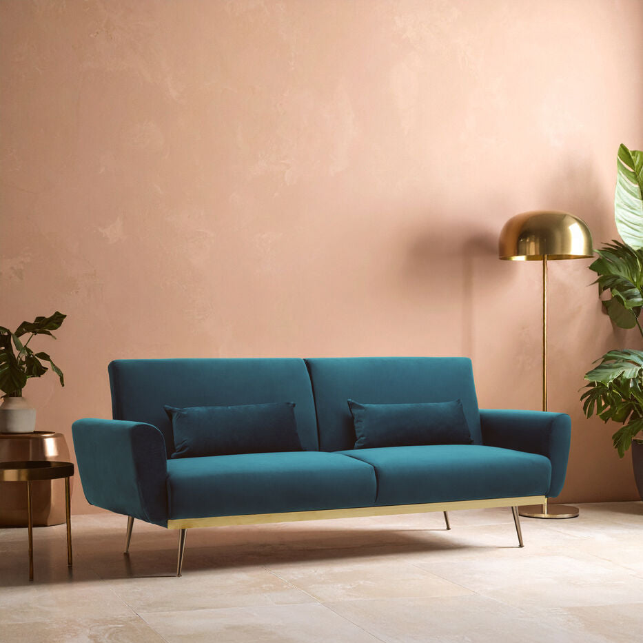 Orsina Hatton Green Velvet Sofa Bed – Mid-Century Convertible Guest Bed