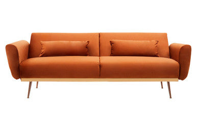 Orsina Hatton Burnt Orange Velvet Sofa Bed – Mid-Century Guest Bed