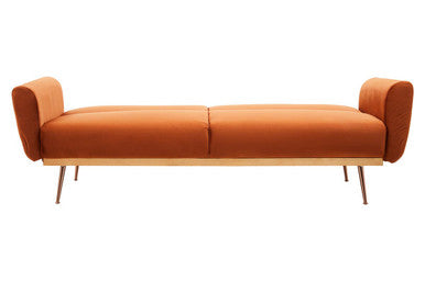 Orsina Hatton Burnt Orange Velvet Sofa Bed – Mid-Century Guest Bed