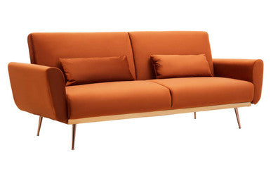 Orsina Hatton Burnt Orange Velvet Sofa Bed – Mid-Century Guest Bed