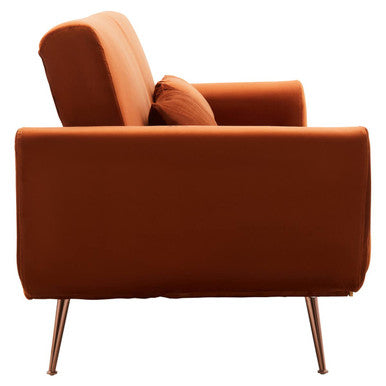 Orsina Hatton Burnt Orange Velvet Sofa Bed – Mid-Century Guest Bed