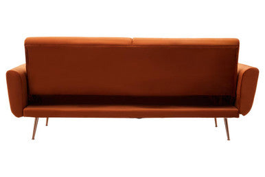 Orsina Hatton Burnt Orange Velvet Sofa Bed – Mid-Century Guest Bed