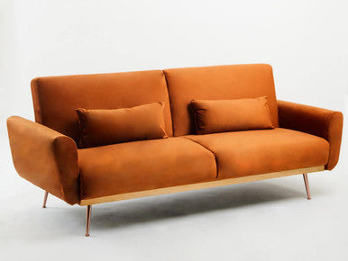 Orsina Hatton Burnt Orange Velvet Sofa Bed – Mid-Century Guest Bed