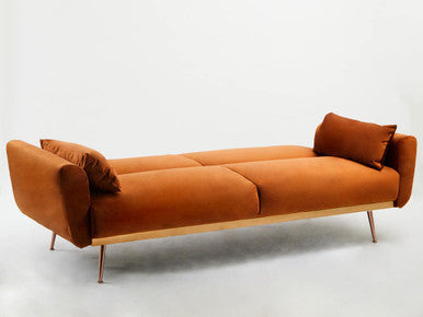 Orsina Hatton Burnt Orange Velvet Sofa Bed – Mid-Century Guest Bed