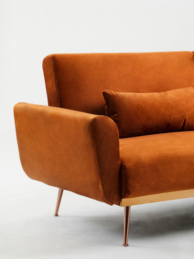 Orsina Hatton Burnt Orange Velvet Sofa Bed – Mid-Century Guest Bed