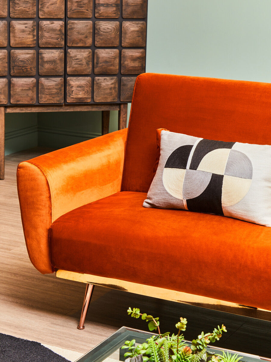 Orsina Hatton Burnt Orange Velvet Sofa Bed – Mid-Century Guest Bed