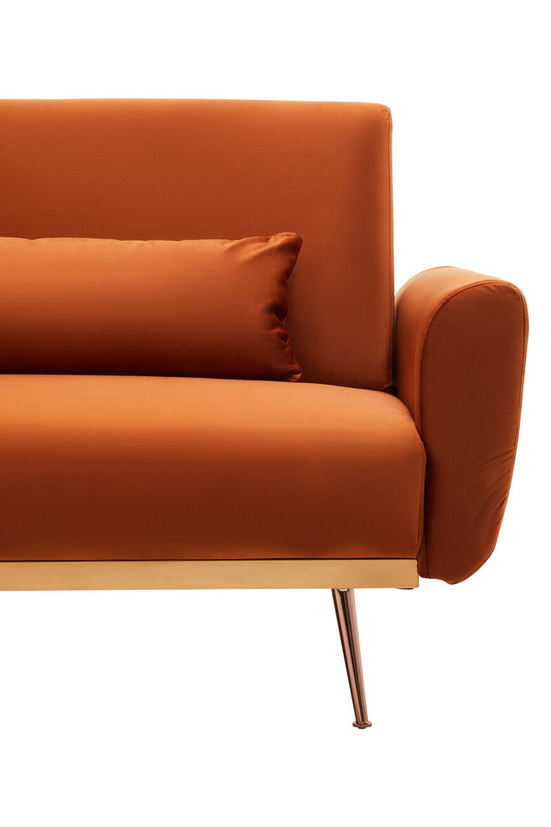 Orsina Hatton Burnt Orange Velvet Sofa Bed – Mid-Century Guest Bed