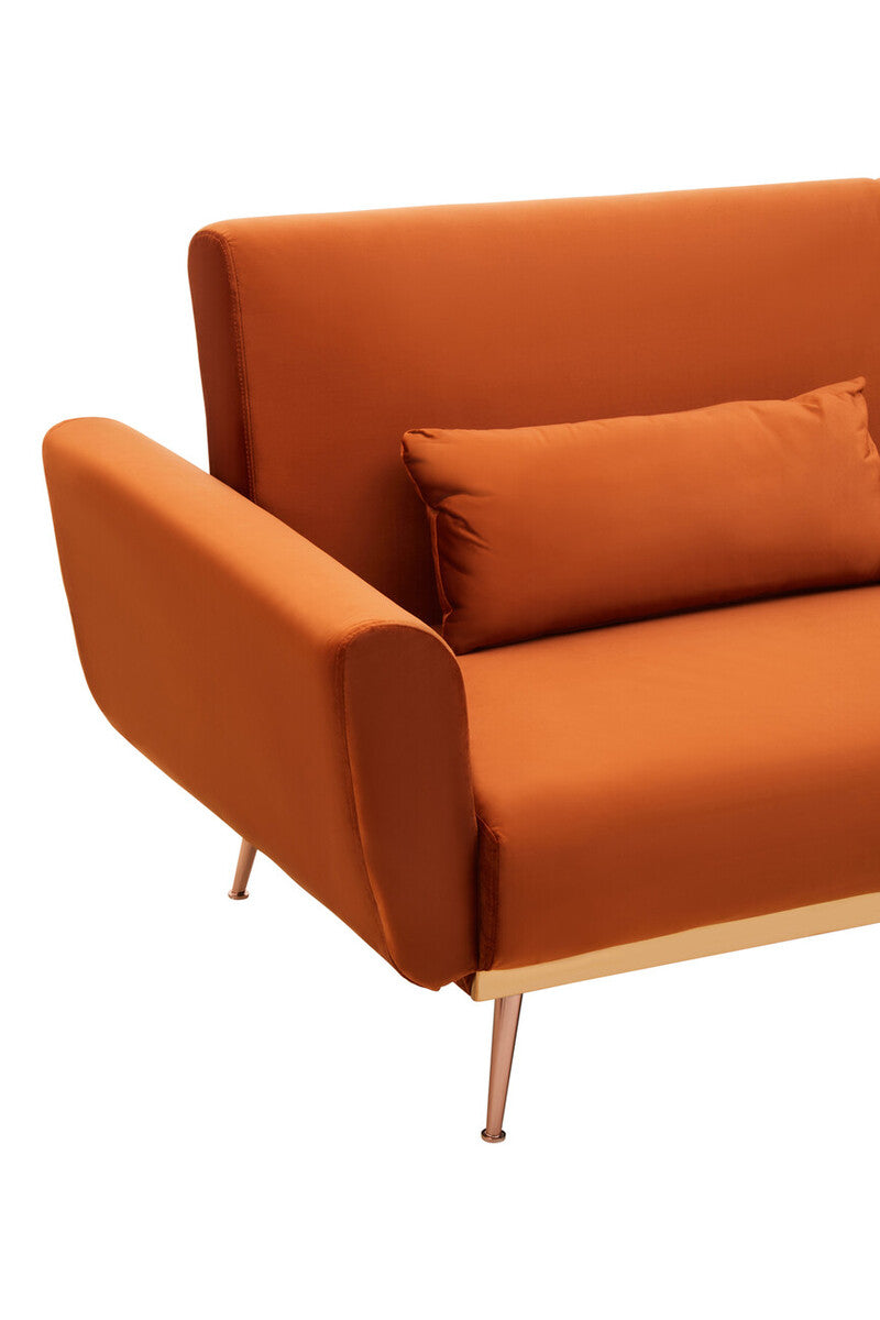 Orsina Hatton Burnt Orange Velvet Sofa Bed – Mid-Century Guest Bed