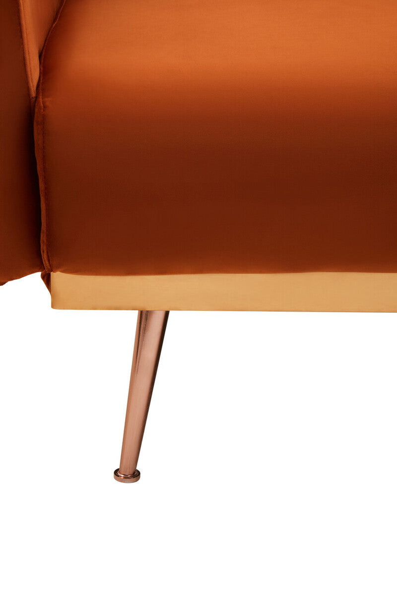 Orsina Hatton Burnt Orange Velvet Sofa Bed – Mid-Century Guest Bed