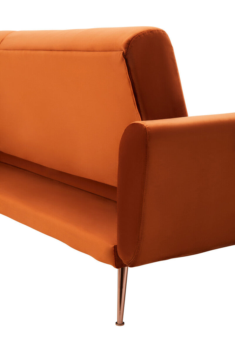 Orsina Hatton Burnt Orange Velvet Sofa Bed – Mid-Century Guest Bed