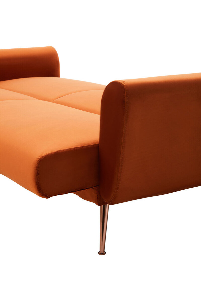 Orsina Hatton Burnt Orange Velvet Sofa Bed – Mid-Century Guest Bed