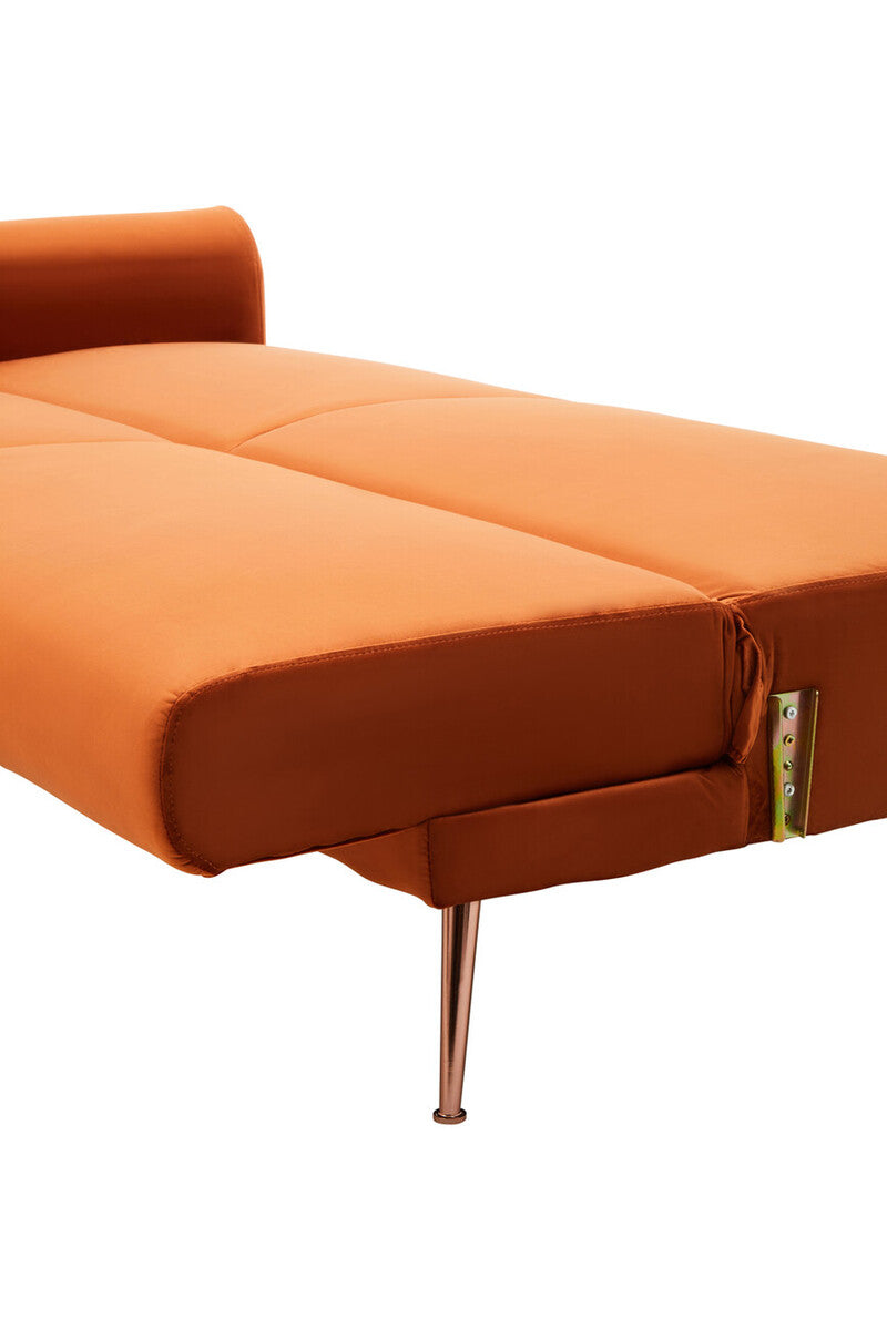 Orsina Hatton Burnt Orange Velvet Sofa Bed – Mid-Century Guest Bed