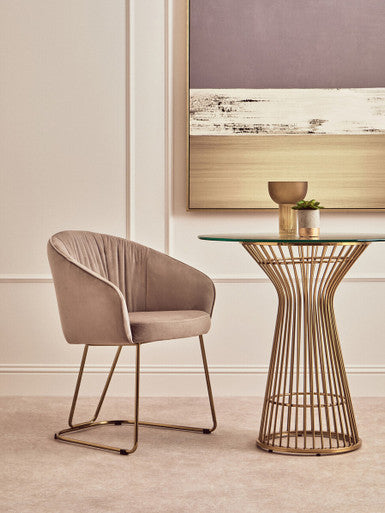 Orsina Veneto Mink Velvet Curved Dining Chair | Gold Base Seating