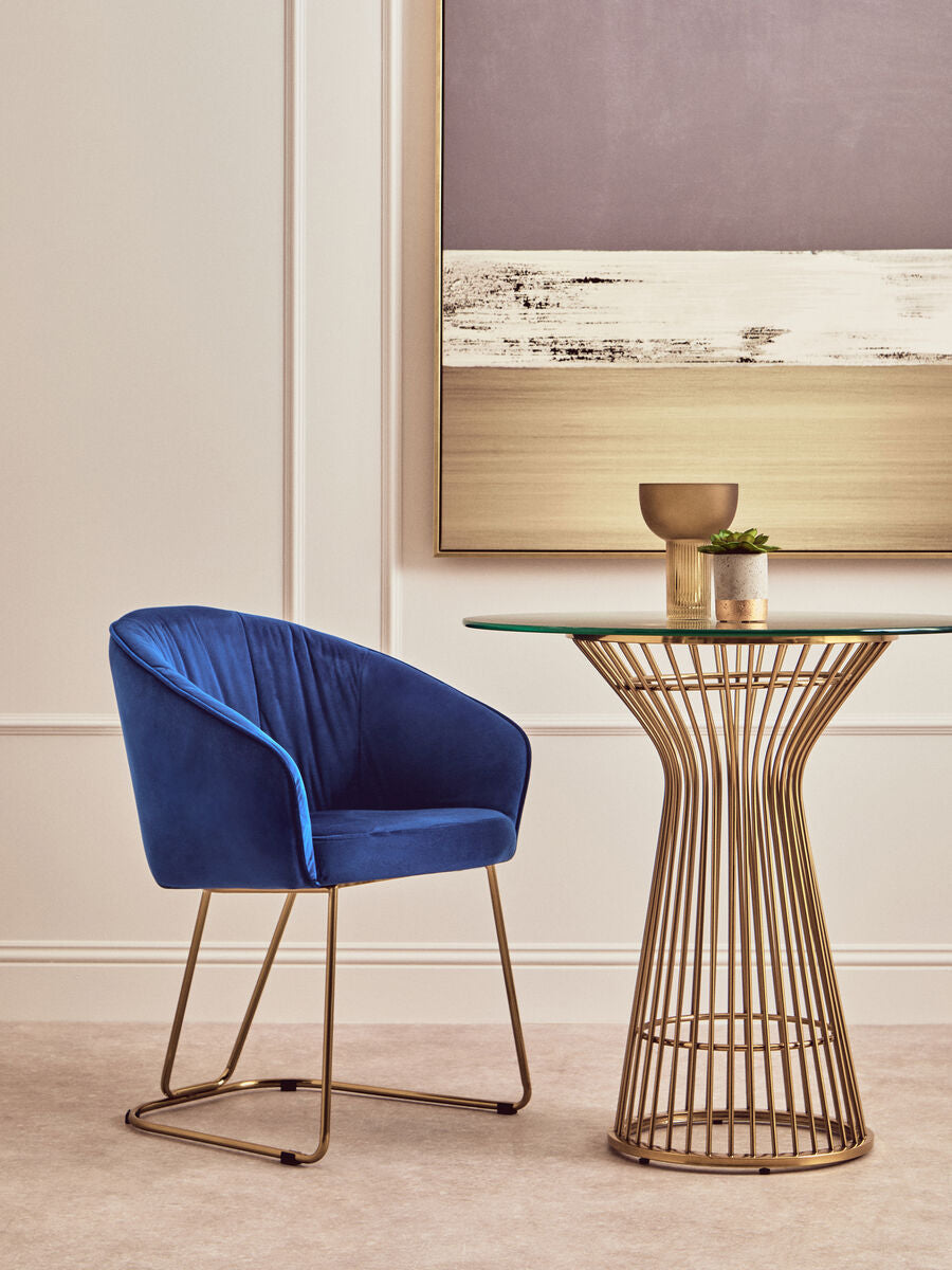 Orsina Veneto Midnight Velvet Curved Dining Chair | Gold Metal Base