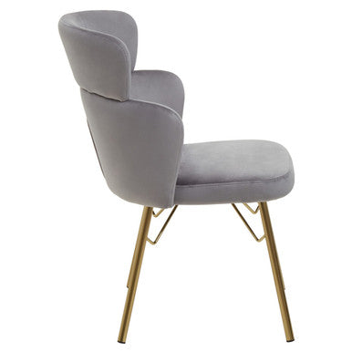 Orsina Veneto Grey Velvet Dining Chair with Polished Gold Metal Base