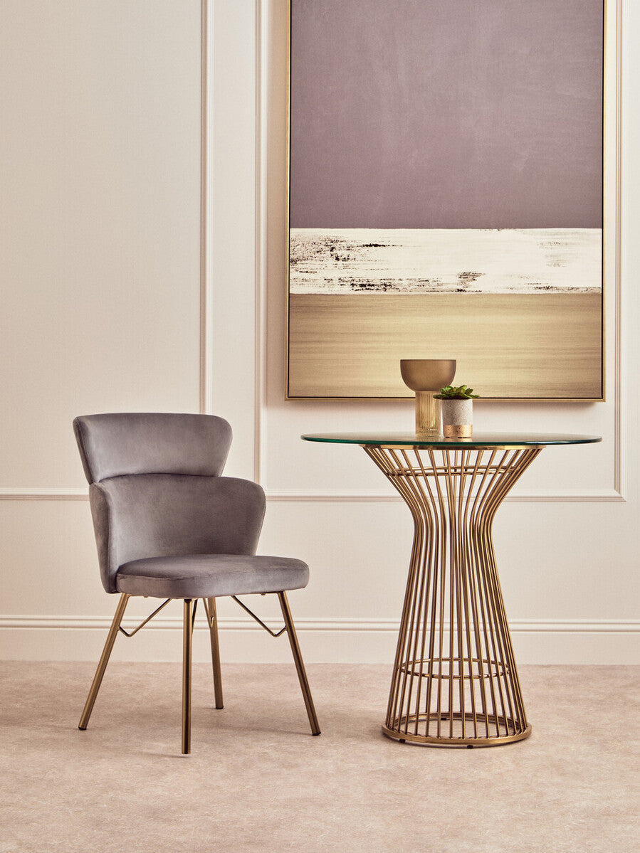 Orsina Veneto Grey Velvet Dining Chair with Polished Gold Metal Base