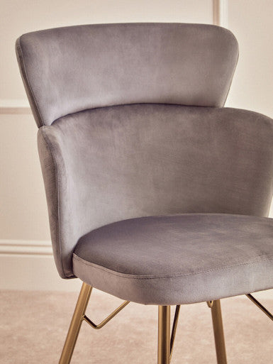 Orsina Veneto Grey Velvet Dining Chair with Polished Gold Metal Base