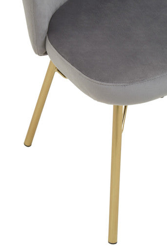 Orsina Veneto Grey Velvet Dining Chair with Polished Gold Metal Base