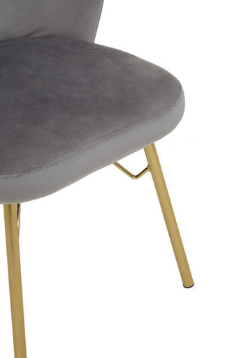 Orsina Veneto Grey Velvet Dining Chair with Polished Gold Metal Base