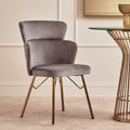 Orsina Veneto Grey Velvet Dining Chair with Polished Gold Metal Base