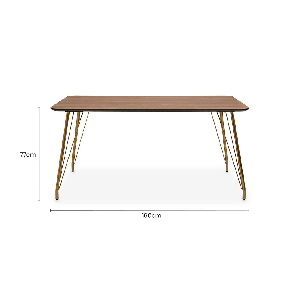 Orsina Veneto Dining Table | Natural Wood Effect & Gold Hairpin Legs