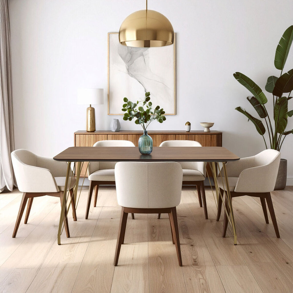 Orsina Veneto Dining Table | Natural Wood Effect & Gold Hairpin Legs