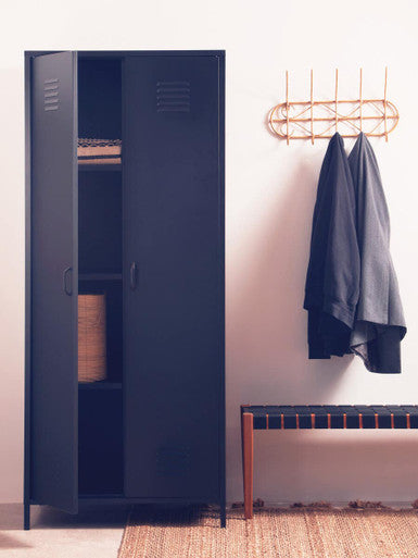 Orsina Academy Black Two Door Locker Style Industrial Wardrobe