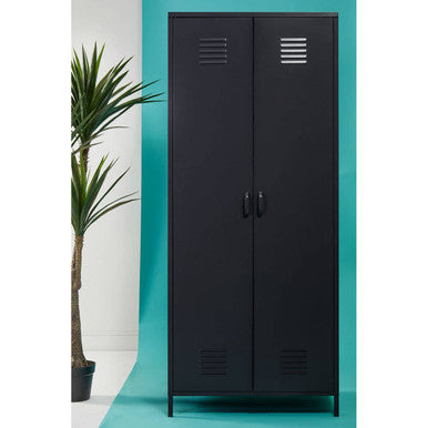 Orsina Academy Black Two Door Locker Style Industrial Wardrobe