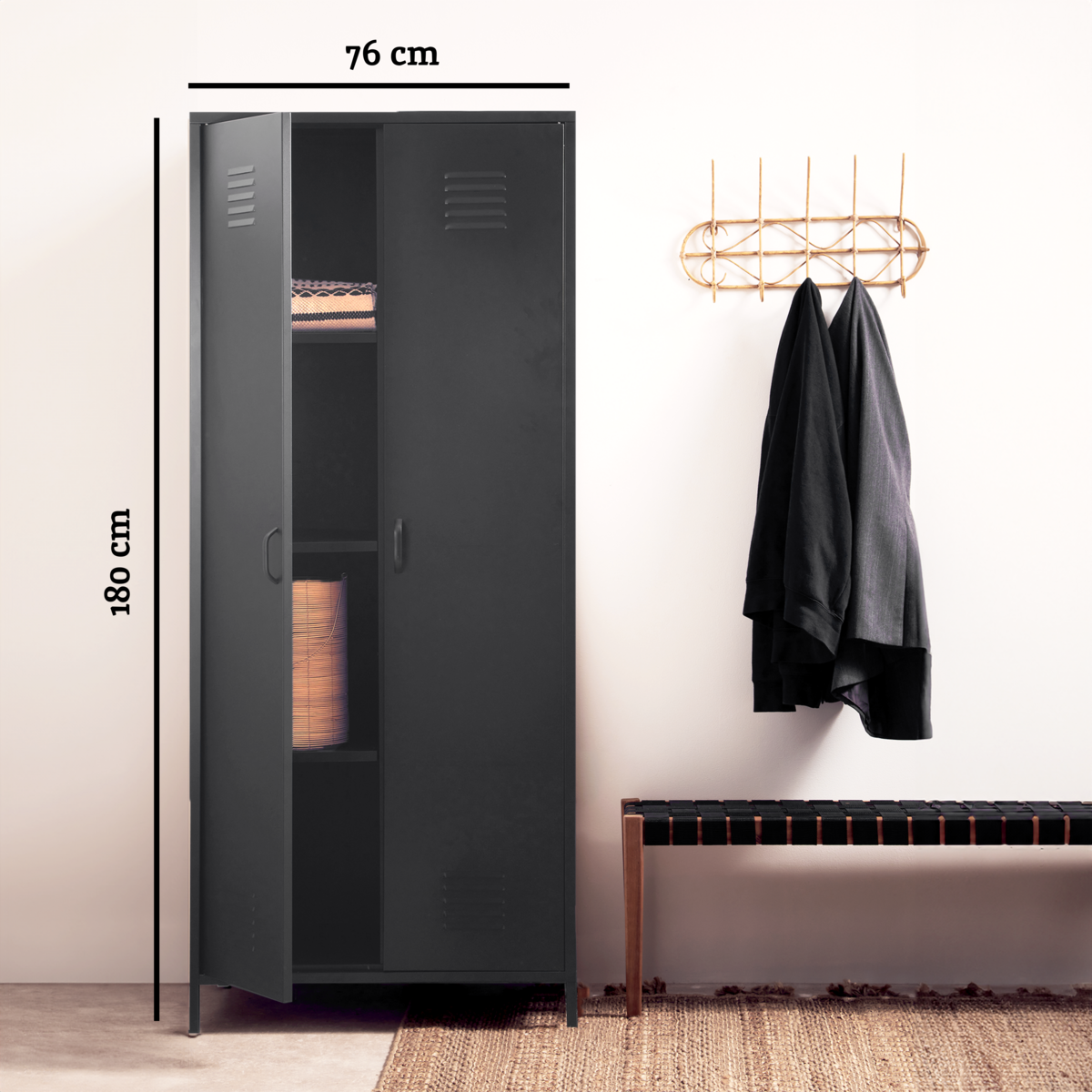 Orsina Academy Black Two Door Locker Style Industrial Wardrobe