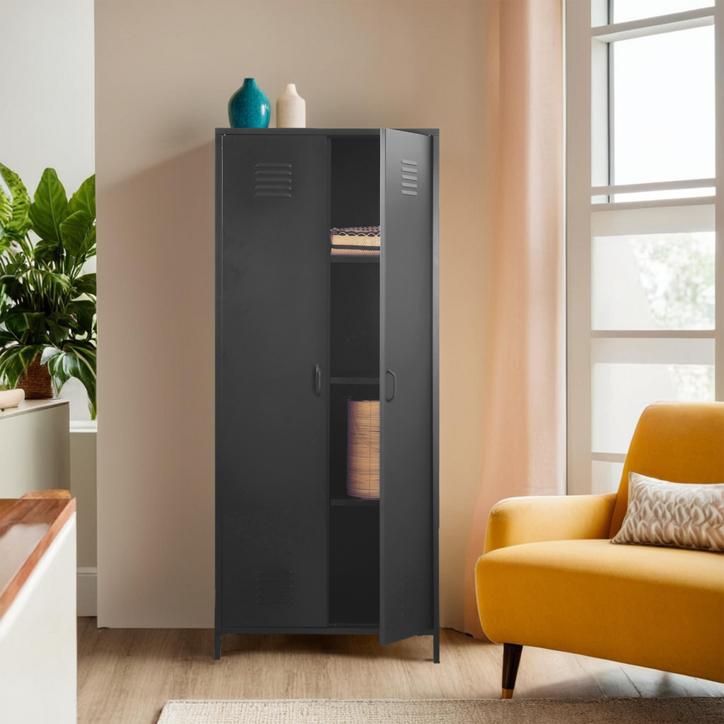 Orsina Academy Black Two Door Locker Style Industrial Wardrobe