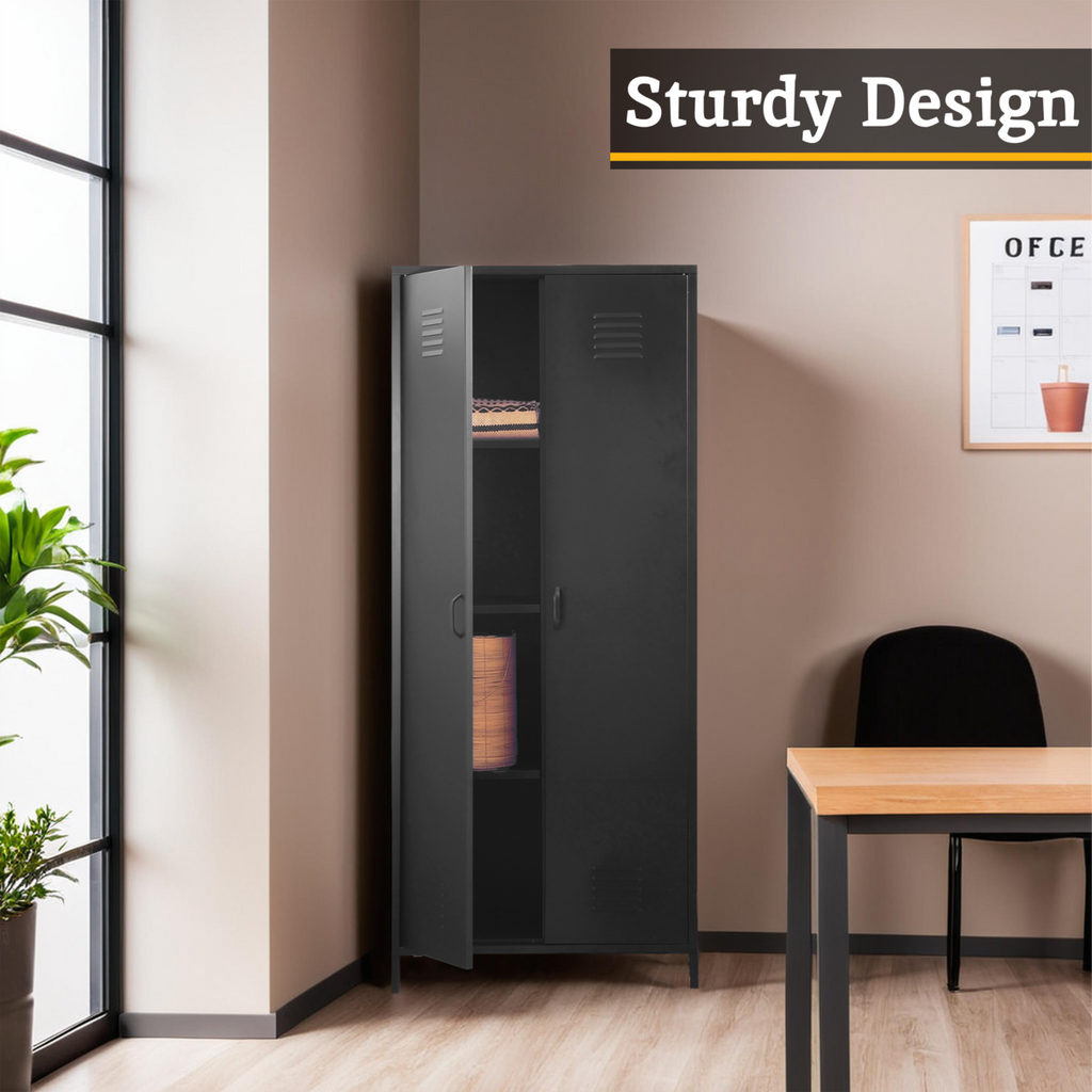 Orsina Academy Black Two Door Locker Style Industrial Wardrobe