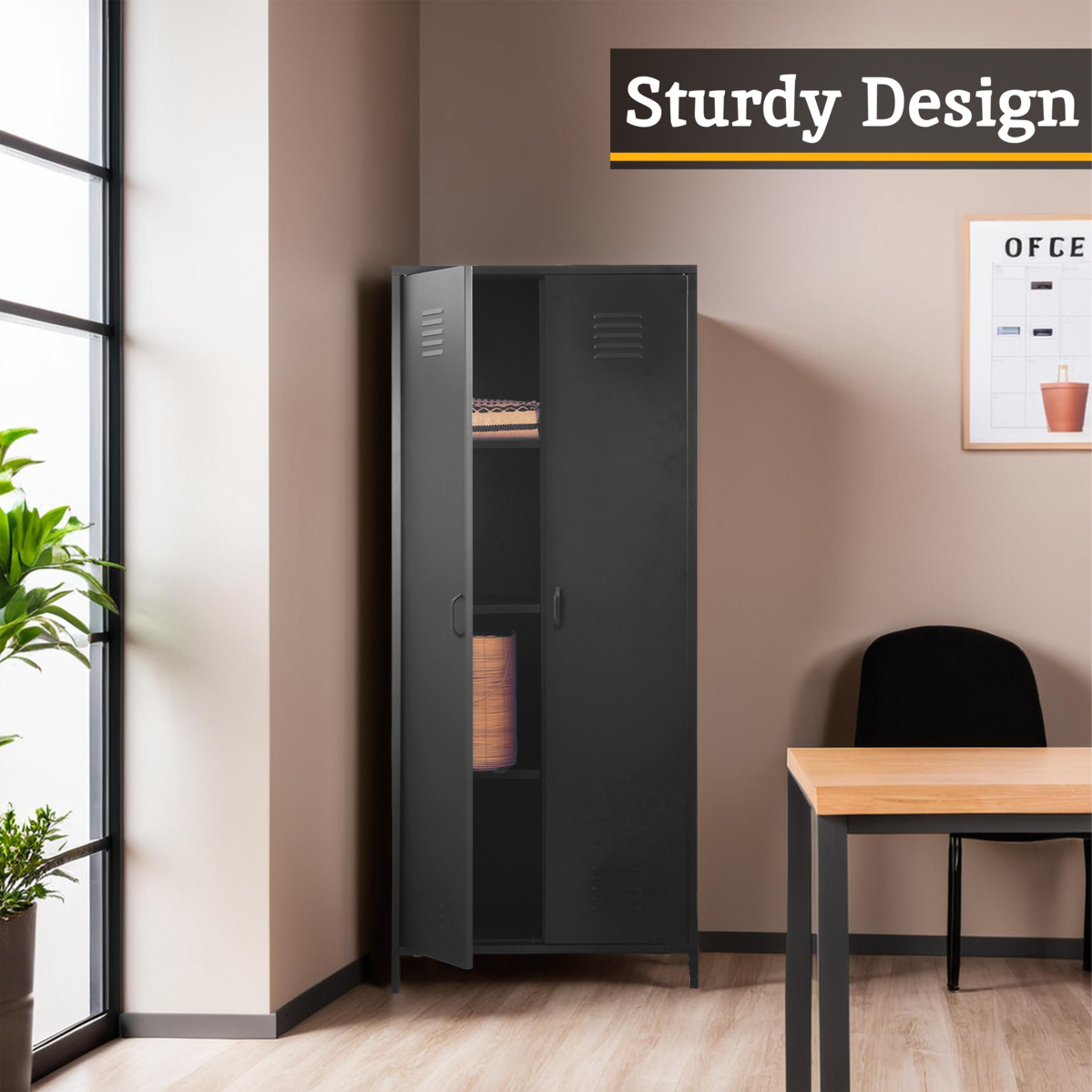 Orsina Academy Black Two Door Locker Style Industrial Wardrobe