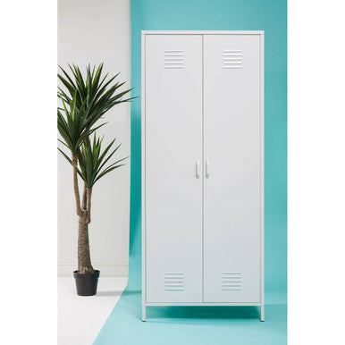 Orsina Academy White Two-Door Locker Style Wardrobe – Metal Storage