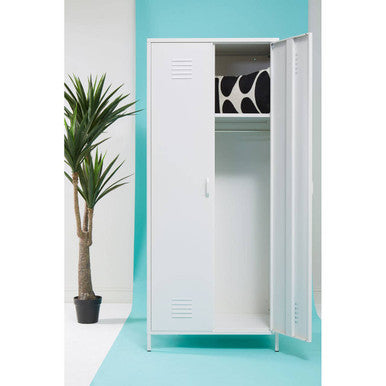 Orsina Academy White Two-Door Locker Style Wardrobe – Metal Storage