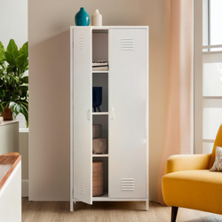 Orsina Academy White Two-Door Locker Style Wardrobe – Metal Storage