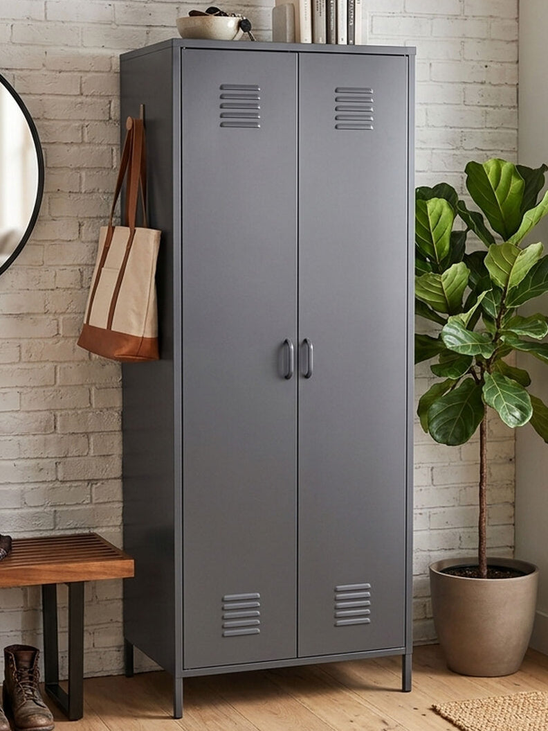 Orsina Academy Grey Two Door Locker Style Wardrobe - Metal Storage