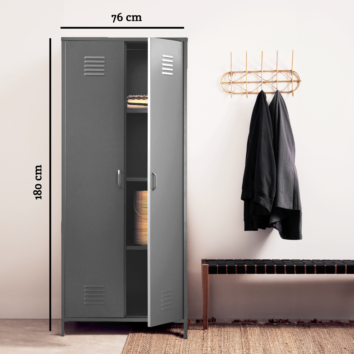 Orsina Academy Grey Two Door Locker Style Wardrobe - Metal Storage
