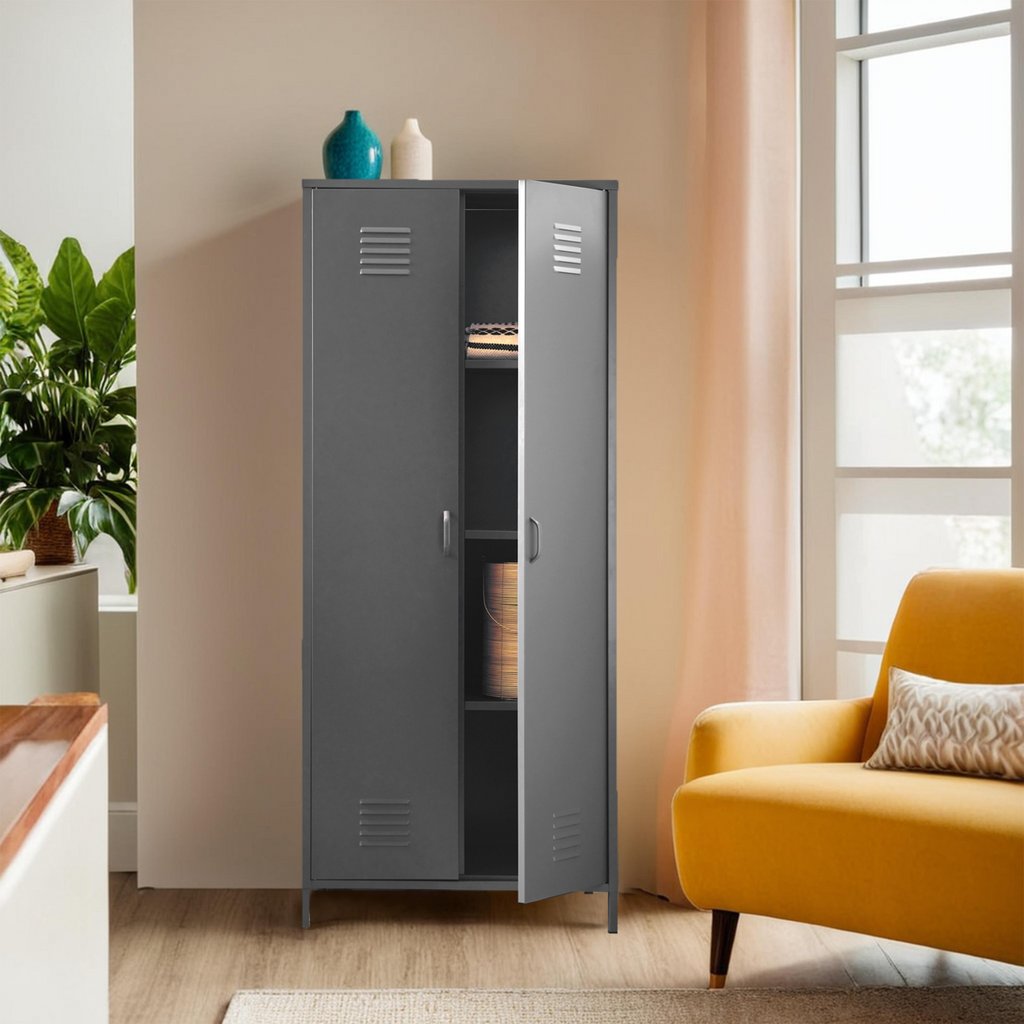 Orsina Academy Grey Two Door Locker Style Wardrobe - Metal Storage