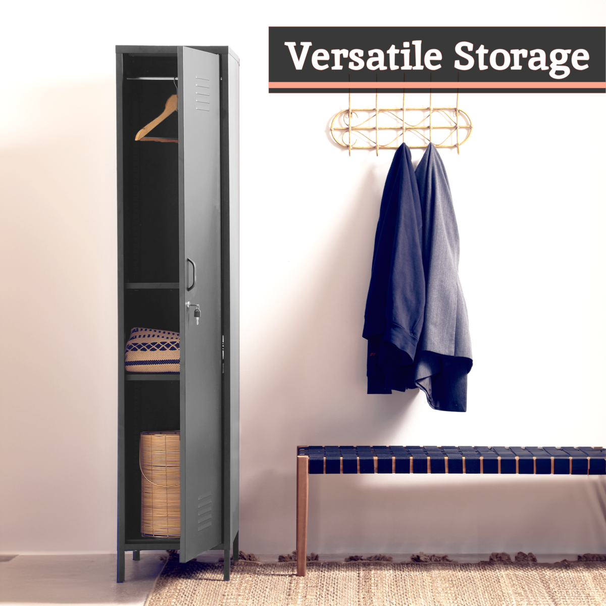 Orsina Academy Grey Tall One Door Metal Locker Storage Cabinet
