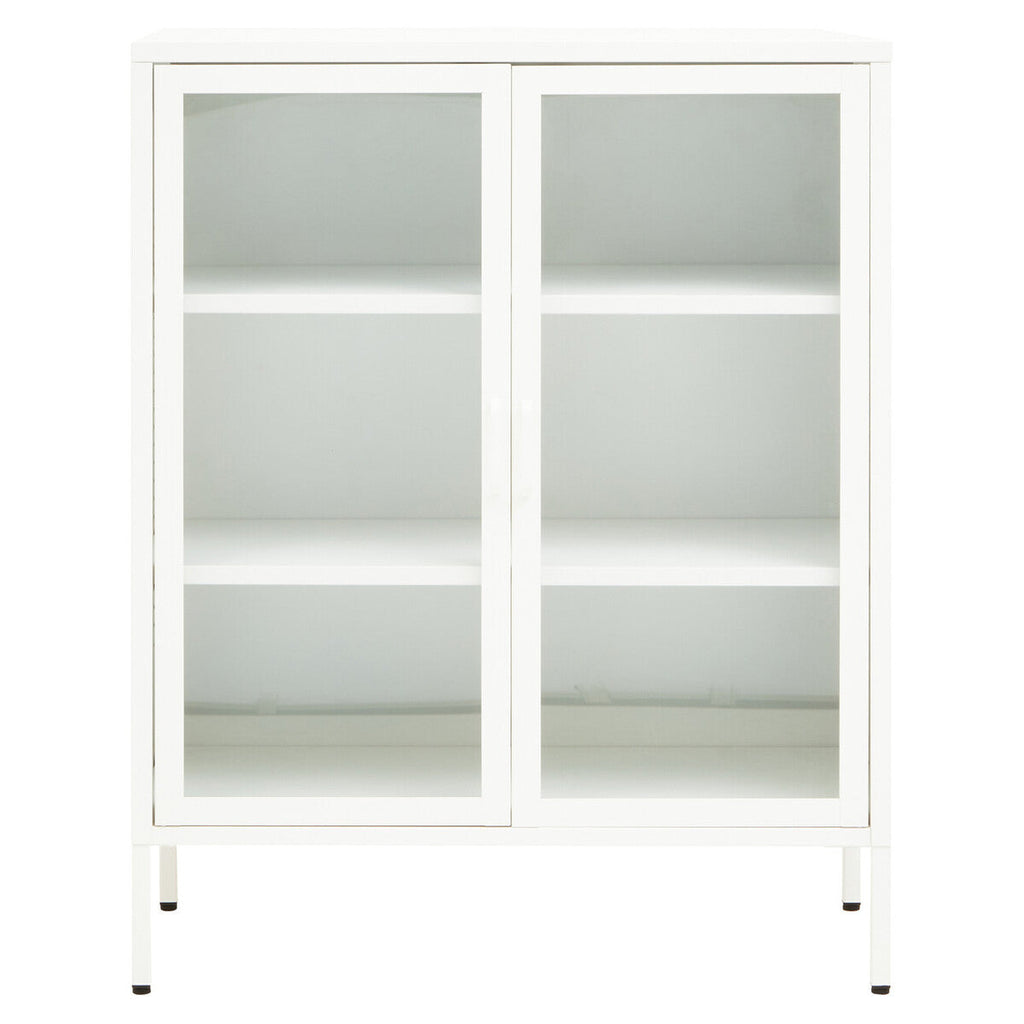 Orsina Acier Two Door White Metal Cabinet | Glass Display Sideboard