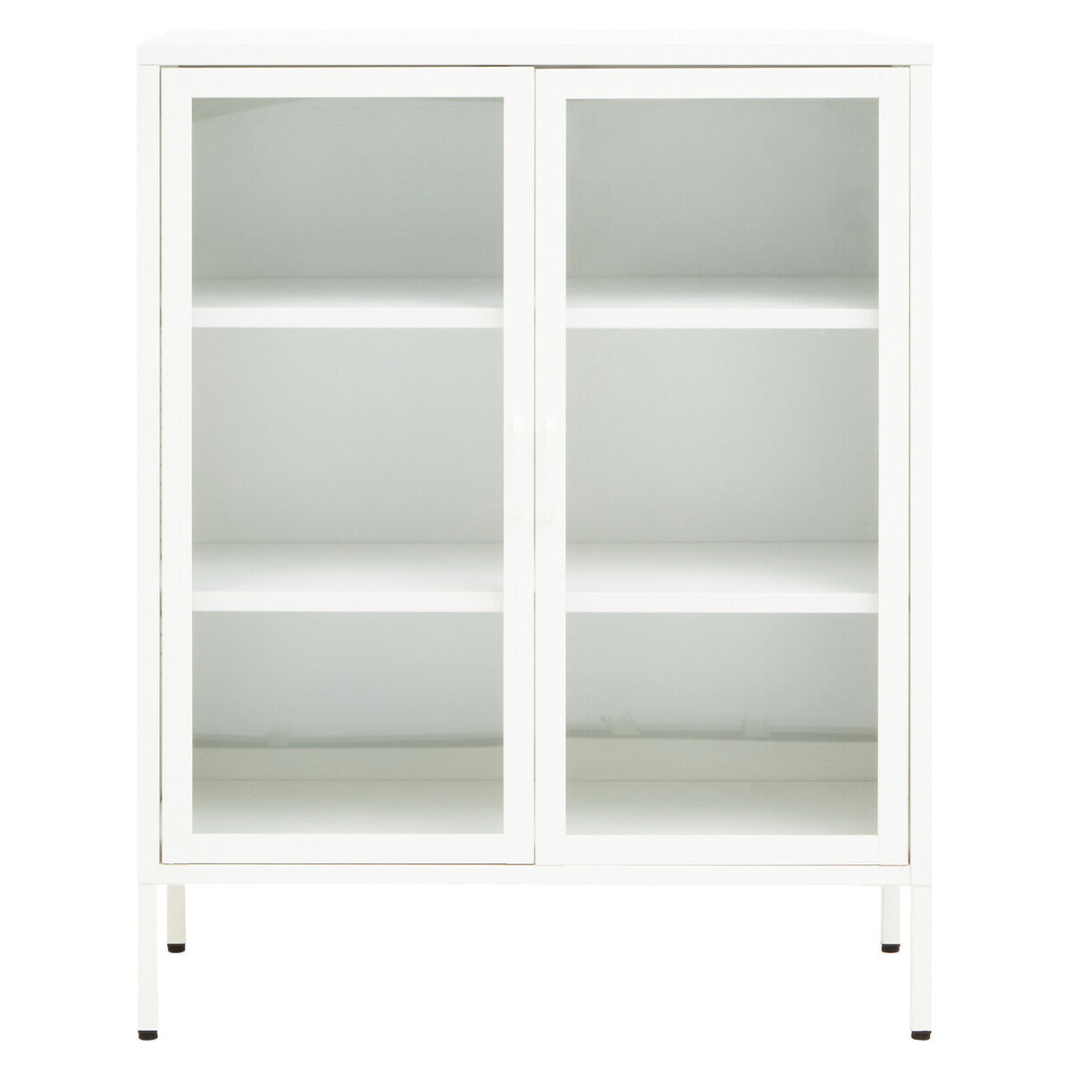 Orsina Acier Two Door White Metal Cabinet | Glass Display Sideboard