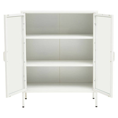 Orsina Acier Two Door White Metal Cabinet | Glass Display Sideboard