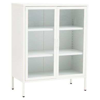 Orsina Acier Two Door White Metal Cabinet | Glass Display Sideboard