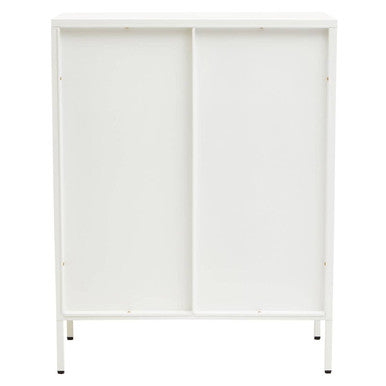 Orsina Acier Two Door White Metal Cabinet | Glass Display Sideboard