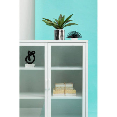 Orsina Acier Two Door White Metal Cabinet | Glass Display Sideboard