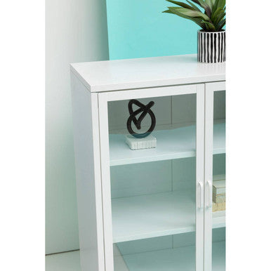 Orsina Acier Two Door White Metal Cabinet | Glass Display Sideboard