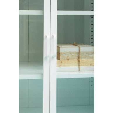 Orsina Acier Two Door White Metal Cabinet | Glass Display Sideboard
