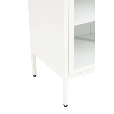 Orsina Acier Two Door White Metal Cabinet | Glass Display Sideboard