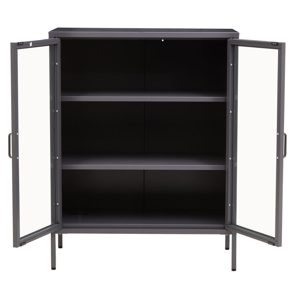 Orsina Acier Two Door Grey Metal Cabinet | Glass Display Storage